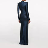Women Slit long dress long sleeve slim fashion maxi dress