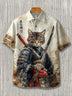 Men's Novelty Funny Cat Button-Up Shirt