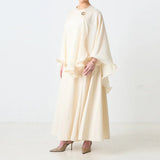 2026 women's Minimalist Cream Two Piece Set Puff Sleeve Blouse Sleeveless Flared Maxi Dress Modest Casual Workwear Daily Outfit
