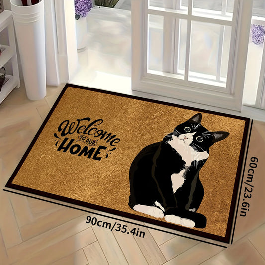 Cartoon Black Cat Welcome Doormat