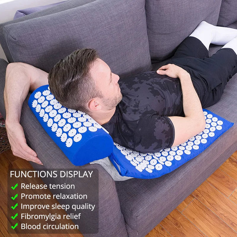 Acupressure massage mat and pillow set