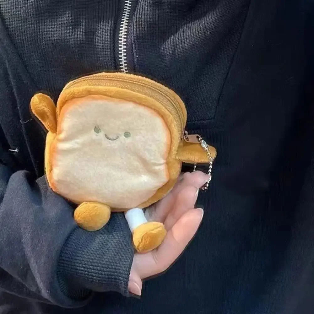 Cartoon Bread Toast Coin Purse - Lightweight Mini Storage Pouch for Coins, Earphones & Keys, Cute Small Makeup Bag as Girl Gifts