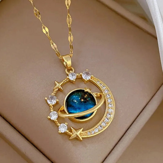 Titanium Steel Star & Planet Necklace
