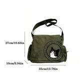 Multiple Pockets Women's Lovely Cat Print Shoulder Messenger Bag Retro Canvas Tote Crossbody Bag Unisex