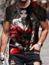 2025 Men's Japanese Samurai Cat Art 3D Print Casual T-shirts Streetwear Tee Tops Summer Men Women Harajuku Short Sleeve Y2k Tees