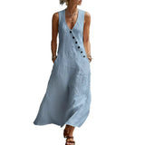 Casual Sleeveless Loose Maxi Dress Women Summer 2026 Fashion Solid Color V-neck Holliday Long Dresses Elegant