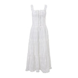 Y2K Simple Elegant Square-neck White Maxi Dress Summer Slim Lace Up Sleeveless Dreses French Party Beachwear Casual Vestidos