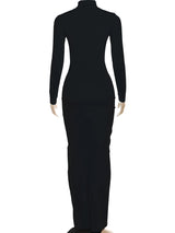 kliou Shirring Classic Women Maxi Dress High Street Autumn New Solid Turleneck Long Sleeve Bodycon Ladies Elegant Trend Vestidos