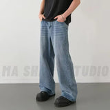 Spring Autumn Men's New Denim Pants Old Blue Washed Casual Jeans Menwear Loose New Fashion contrasting color Wide Leg Trousers