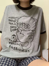 I Am A Cat Letter Print Summer Tops Women Vintage Kawaii Tshirt Simple Harajuku T-shirts Y2k Aesthetic Casual Gray Cute Tees