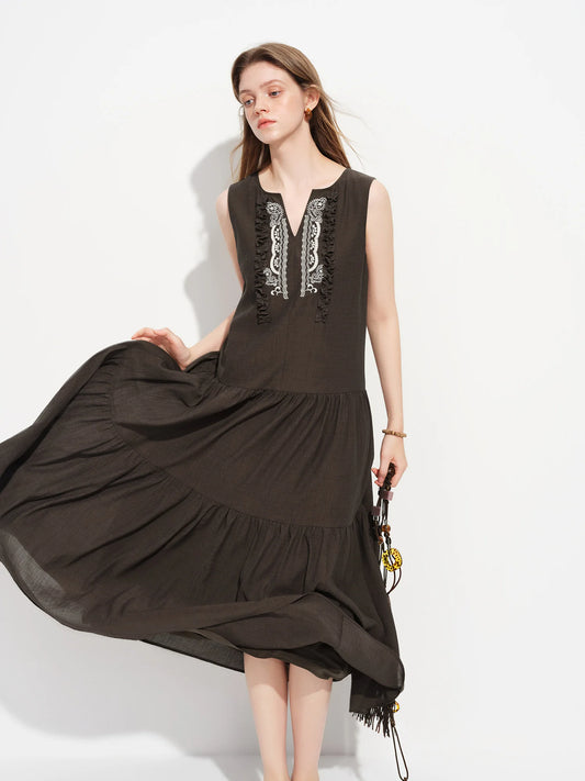 FSLE 2026 Spring Sleeveless V Neck Paisley Print A-Line Dress Two Convertible Midi/Maxi Dress for Vacation Y2K Coastal Style