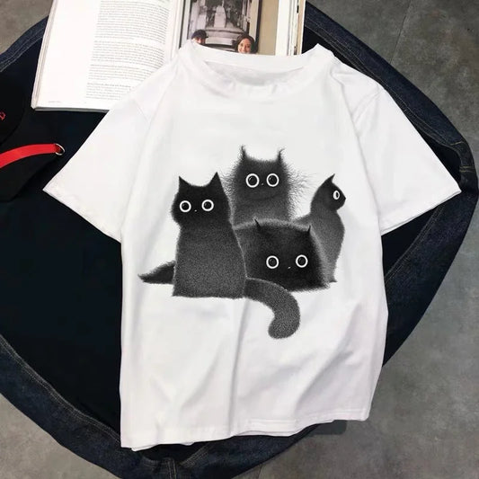 Women's Kawaii Cat Print T-Shirt