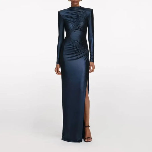 Women Slit long dress long sleeve slim fashion maxi dress