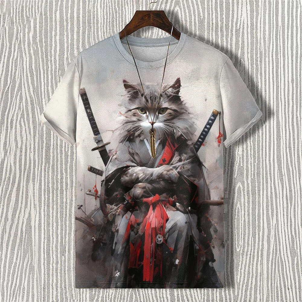Edo Cat Samurai Warrior 3D Print T-Shirt