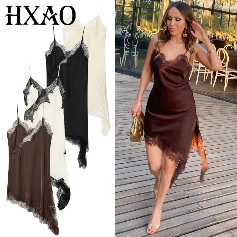 Women's Asymmetric Lace Slip Dress