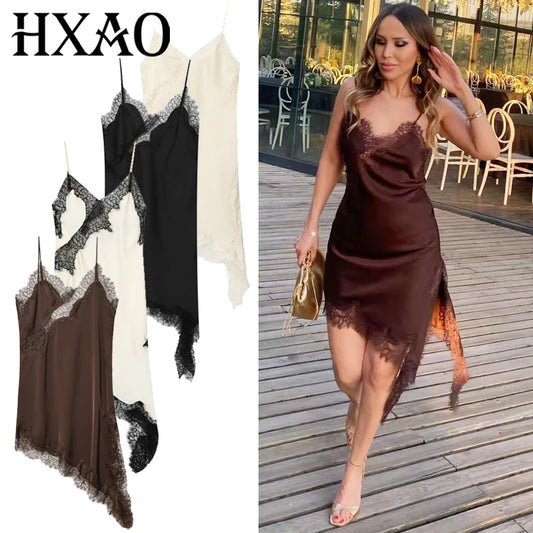 Women's Asymmetric Lace Slip Dress