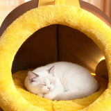 Winter Closed Cat Bed Leather Handheld Pet Bed Small Dog Bed Thickened and Fleece-Lined Warm Cat Sleeping Mat