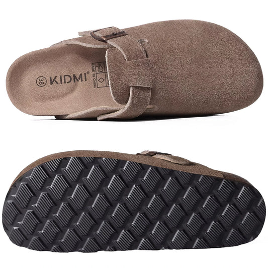 Comwarm Fashion Men's Suede Mules Slippers New Women Clogs Cork Insole Sandals With Arch Support Outdoor Beach Slides Home Shoes