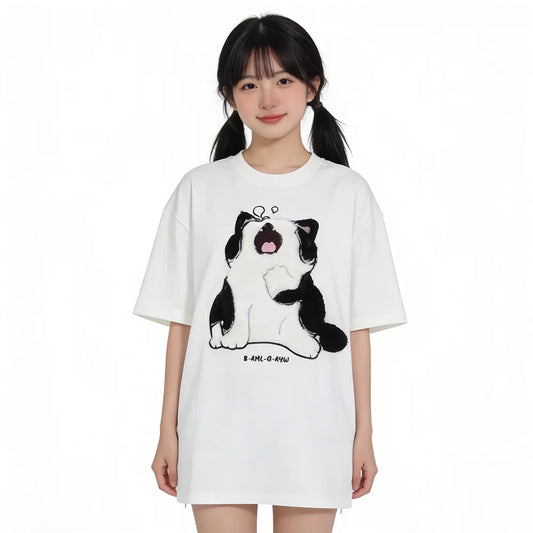Sleeping Cat Embroidered T-Shirt