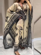 Half Batwing Sleeve Fashion Chic Maxi Dress, Women Spring Summer O Neck Vintage Party Dress, 2025 Loose Patchwork Ladies Dresses