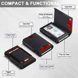 New Black Leather Wallet for Men Slim Bifold RFID Blocking Wallet with Pop-Up Metal Card Holder & Card Sleeves POP UP Wallet