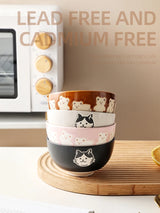 4.5 Inch Kawaii Bear Bowl Ceramic Kitten Rice Bowl Cartoon Cat Breakfast Oatmeal Milk Bowl Microwave Safe