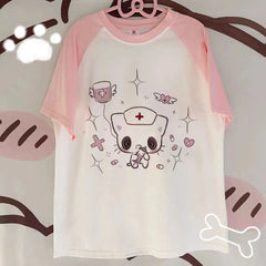 Japanese T Shirts for Women Cat Cute Print Camisetas Casual Fashion Summer Tees 2025 Ropa Mujer Short Sleeve O-neck Y2k Tshirt