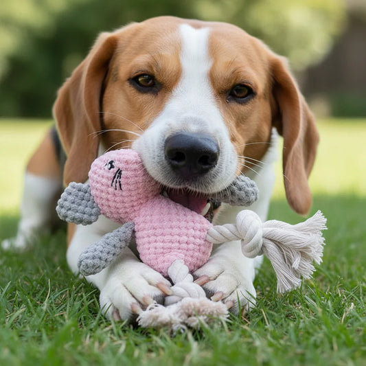 Plush Squeaky Mouse Dog Toy with Cotton Rope Knot - Interactive Self-Play Boredom Relief Pet Chew Toy