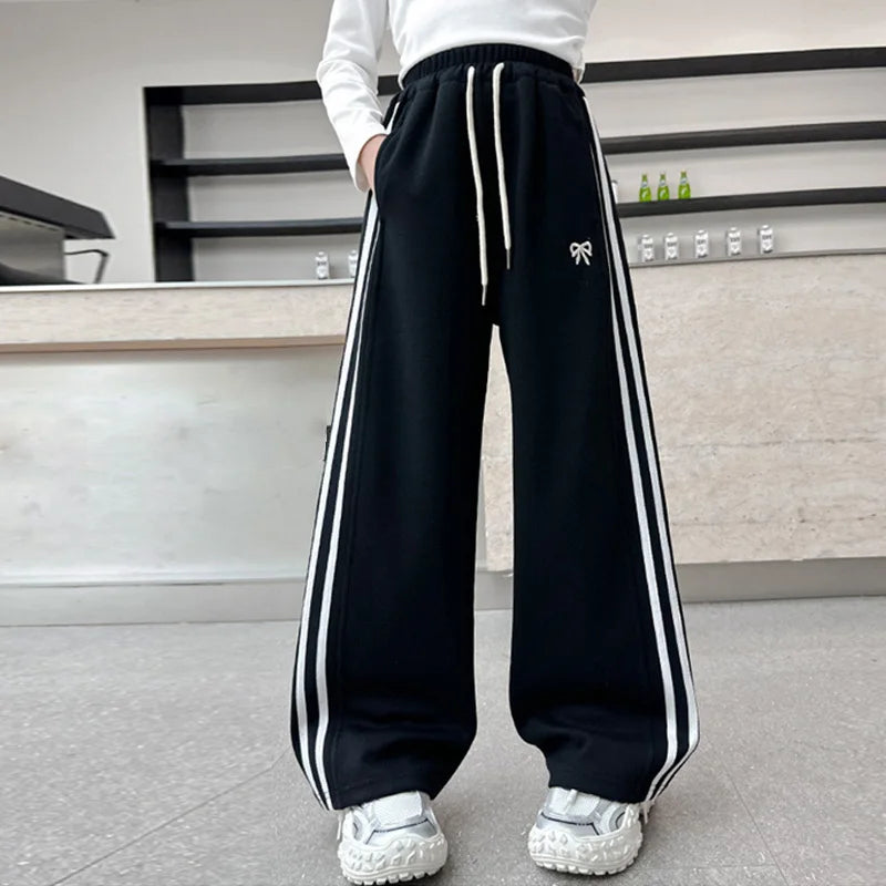 Girl Sports Pants Teenager Spring Wide-leg Casual Trousers 2025 New Children's Straight Loose Pants Kids Autumn Clothing