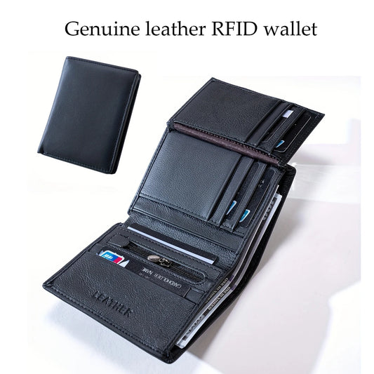 Genuine Leather Vertical Bifold RFID Wallet