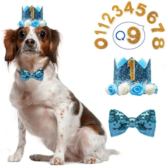 Pet Birthday Crown Hat and Bow Tie Set