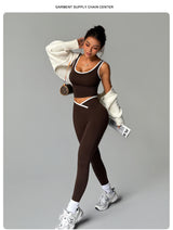 2 Piece Yoga Set Women Crossover V Waist Leggings Contrast Trim Sports Bra Gym Workout Matching Set Fitness Activewear Suit