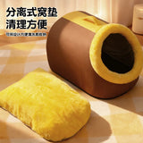 Winter Closed Cat Bed Leather Handheld Pet Bed Small Dog Bed Thickened and Fleece-Lined Warm Cat Sleeping Mat