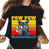Pew Madafakas Cute Black Cat Print Women's Casual Fashion Round Neck Short-Sleeved T-Shirt Summer Streetwear Personality Y2K Top
