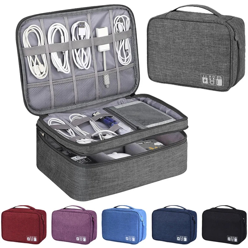 Travel cable and electronics organizer bag