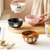 4.5 Inch Kawaii Bear Bowl Ceramic Kitten Rice Bowl Cartoon Cat Breakfast Oatmeal Milk Bowl Microwave Safe