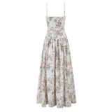 Vintage Boho Floral Printed Maxi Dress Beige Ruffles Bodycon Strappy Backless Women Dresses Sexy Vocation Ladies Vestidos New