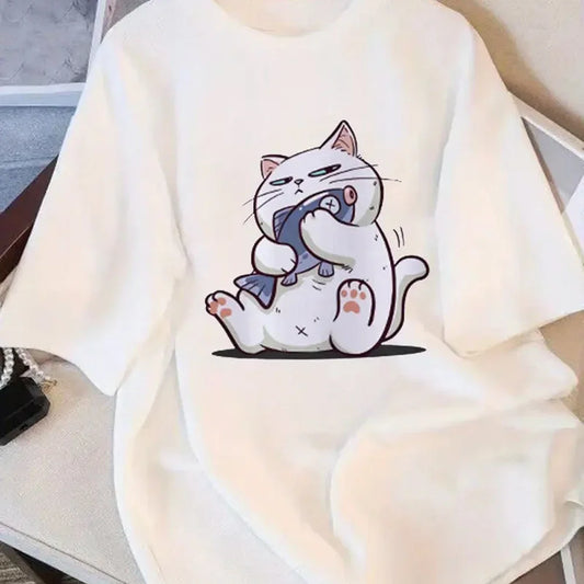 Vintage Cute Cat Pattern T-Shirt