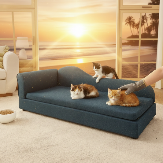 The Wave Asymmetric Linen Pet Sofa — Dark Blue