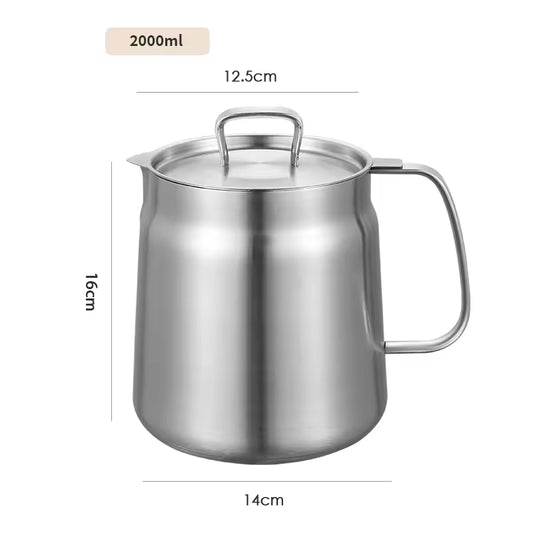 2L Stainless Steel Oil Filter Pot, With Fine Mesh Filter, Oil Storage Tank, Frying Basket