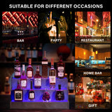LED Lighted Liquor Bottle Display Shelf, 24 Inch Bar Display Shelf, DIY Illuminated Bottle Shelf With App & Remote Control, 3 Step Freestanding Holding Bottles For Home Bar, Party, Grey