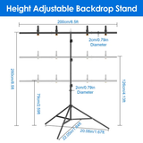 6.5x8.5FT T Shape Photo Video Backdrop Stand Heavy Duty Background Stand Adjustable Photography Backdrop Stand With 6 Spring Clamps Sandbag Carry Bag For Studio Party Wedding