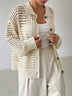 Hollow Single-breasted Lapel Oversized Knit Cardigan — view 4