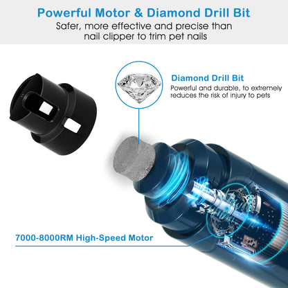 1Pc Dog Nail Grinder 2 Speeds Quiet USB Rechargeable Pet Nail Grinder Professional Pet Nail Trimmer Cordless Paws Grooming & Smoothing Claw Care For Small Medium Large Dogs & Cats