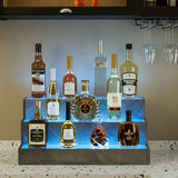 LED Lighted Liquor Bottle Display Shelf, 24 Inch Bar Display Shelf, DIY Illuminated Bottle Shelf With App & Remote Control, 3 Step Freestanding Holding Bottles For Home Bar, Party, Grey