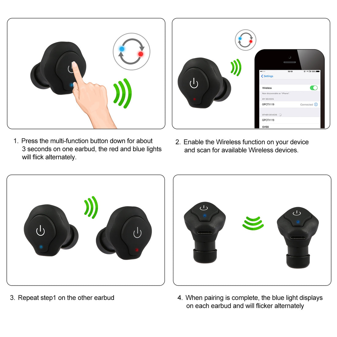 1 Pair True Wireless Earbuds CSR V4.2 In-ear Stereo Headsets IP44 Waterproof Apt-X TWS Headphones Noise Cancelling With Mic For Business Driving Walking