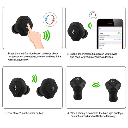 1 Pair True Wireless Earbuds CSR V4.2 In-ear Stereo Headsets IP44 Waterproof Apt-X TWS Headphones Noise Cancelling With Mic For Business Driving Walking