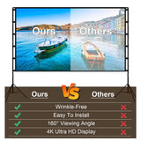 100inch/120inch Options Projector Screen With Stand 16:9 4K HD Rear Front Wrinkle-Free Portable And Foldable Movie Screen With Carry Bag For Indoor Outdoor Home Theater Backyard Cinema