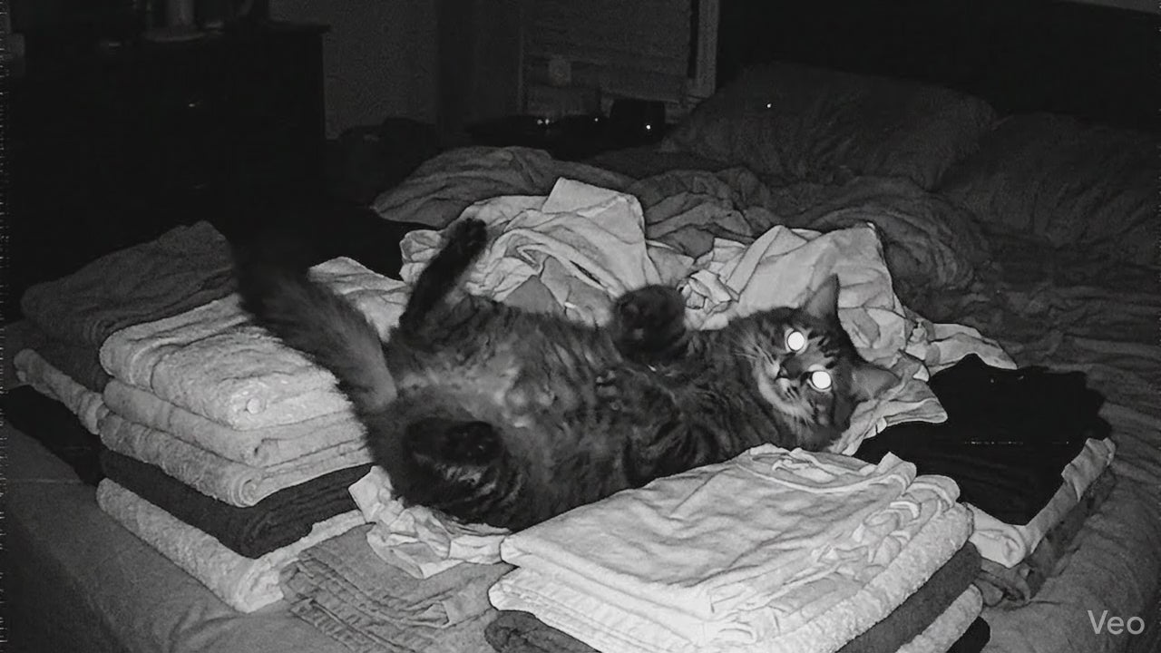 Cat playing aggressively in bedding — Morning Fur Reusable Pet Hair Roller use case
