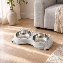 Dual Stainless Pet Bowl Set — styled lifestyle